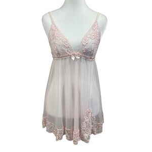 Fredericks Mesh Lace Floral Sheer Camisole Bow Coquette Sz M Pink